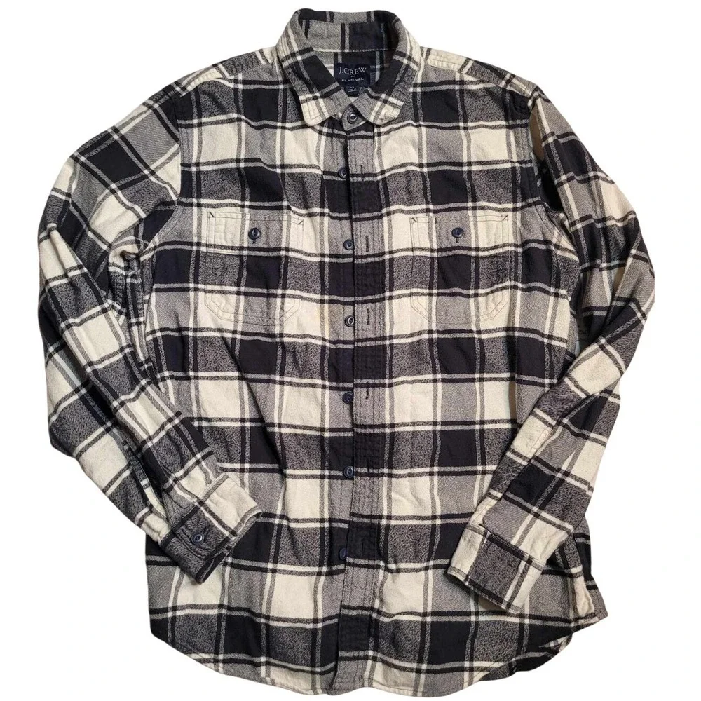 J. Crew‎ Mens Shirt Medium Flannel Button-down Black White Long Sleeves